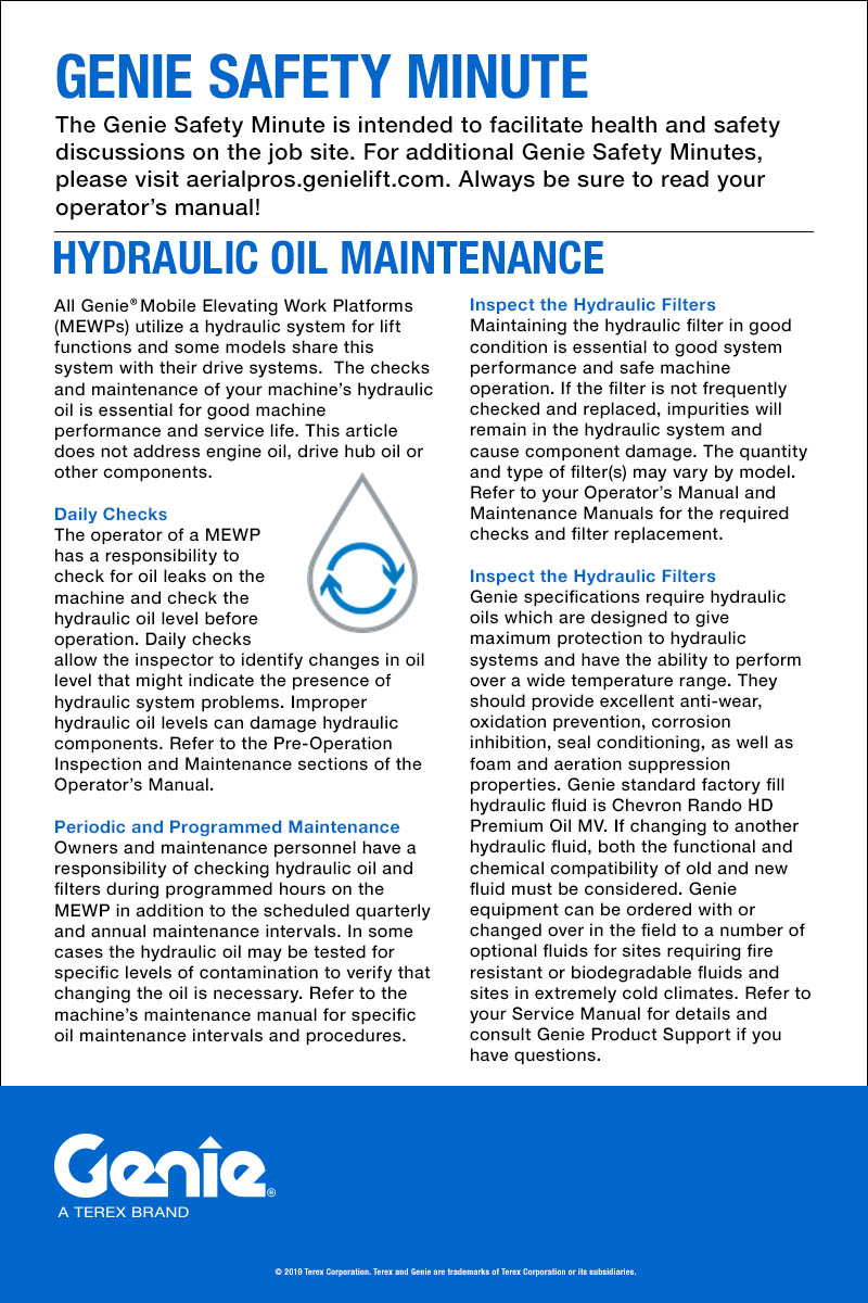 GENIE SAFETY MINUTE - Hydraulic Oil Maintenance