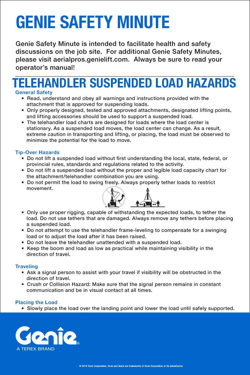 Genie Safety Minute: Telehandler Suspended Load Hazards 