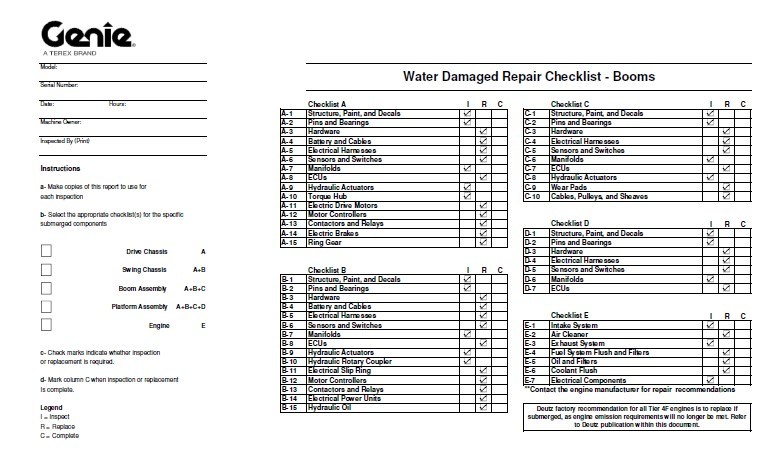 Water Damage Repair Checklists Available for Genie® MEWPs